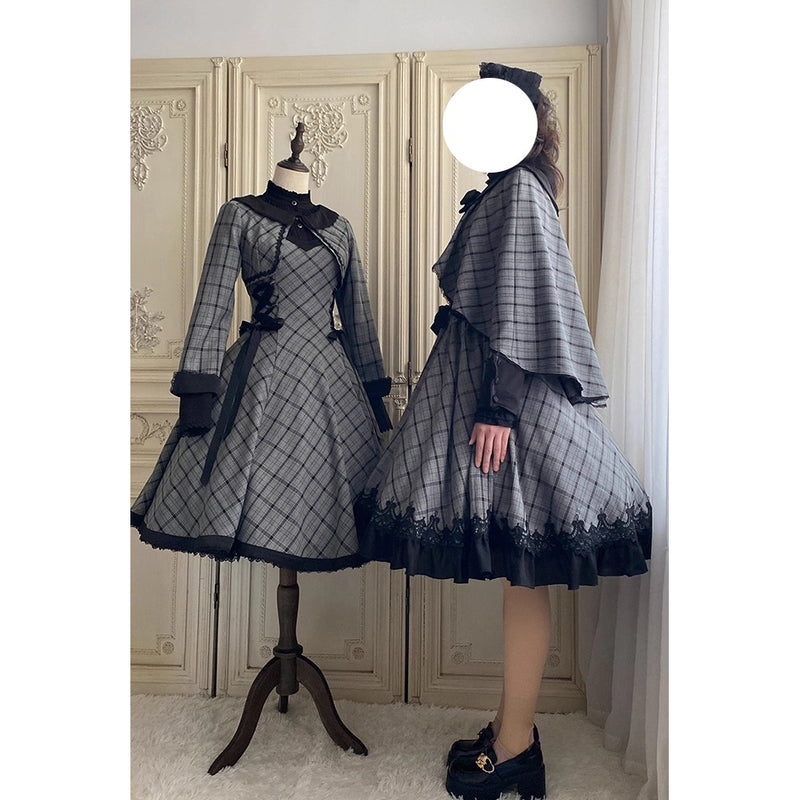 薄墨の格子柄ショートジャケットとケープ[2026年3月下旬-4月下旬発送予定]