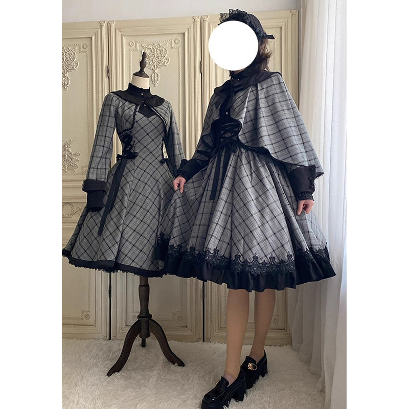 薄墨の格子柄ショートジャケットとケープ[2026年3月下旬-4月下旬発送予定]