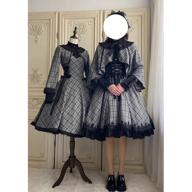 薄墨の格子柄ショートジャケットとケープ[2026年3月下旬-4月下旬発送予定]