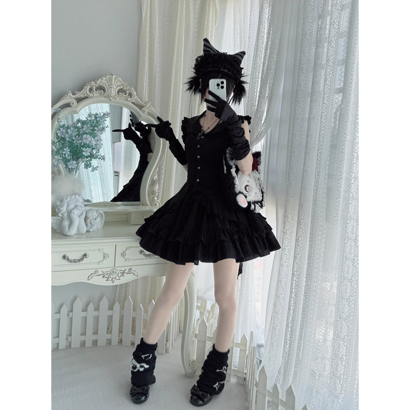 西洋貴族のヴィクトリアントップスとフリルスカート - Black