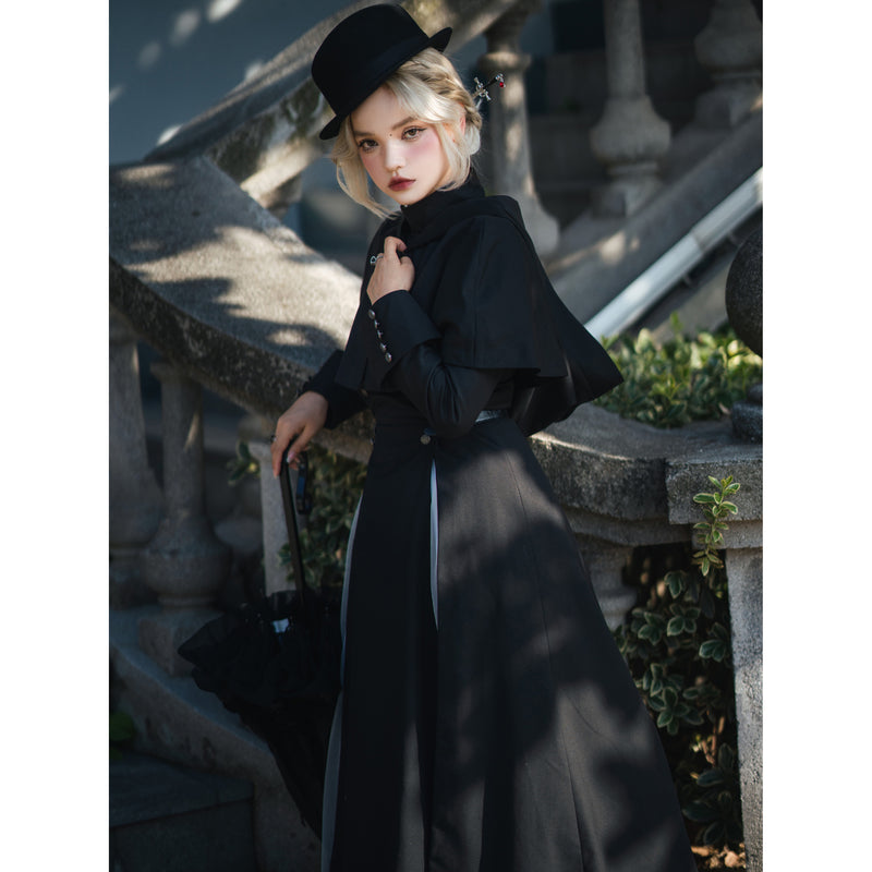 沈黙の修道女のゴシックワンピースとフードケープ - Black[2026年5月