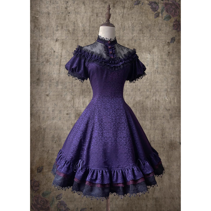 本紫の花群集の刺繍ワンピースとジャンパースカート[2025年12月中旬-2026年1月中旬発送予定]