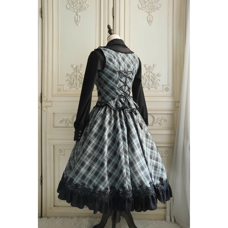 灰緑の格子柄ベスト[2026年3月下旬-4月下旬発送予定]