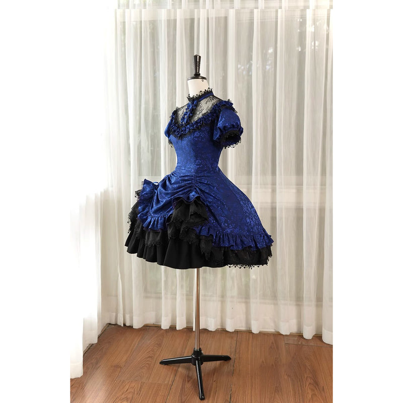 瑠璃紺の花群集の刺繍ワンピースとジャンパースカート[2025年12月中旬-2026年1月中旬発送予定]