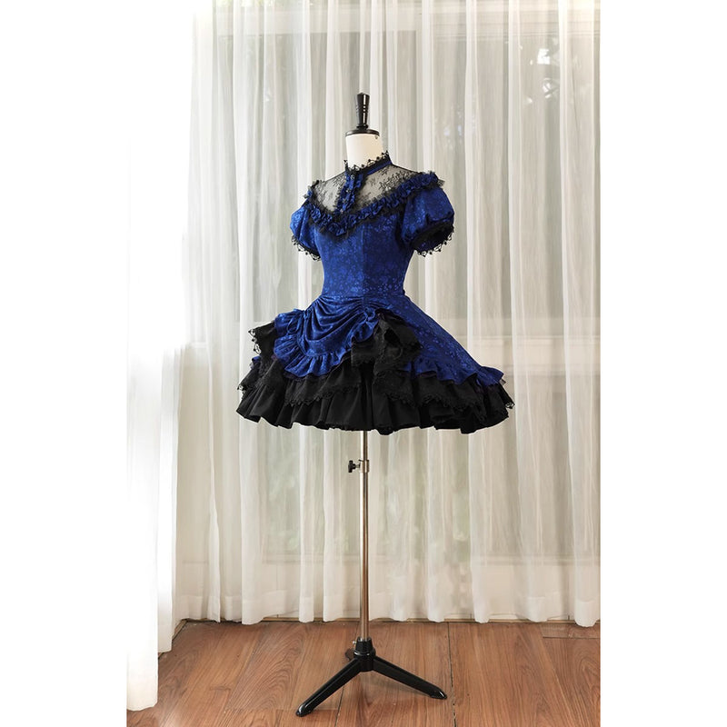 瑠璃紺の花群集の刺繍ワンピースとジャンパースカート[2025年12月中旬-2026年1月中旬発送予定]