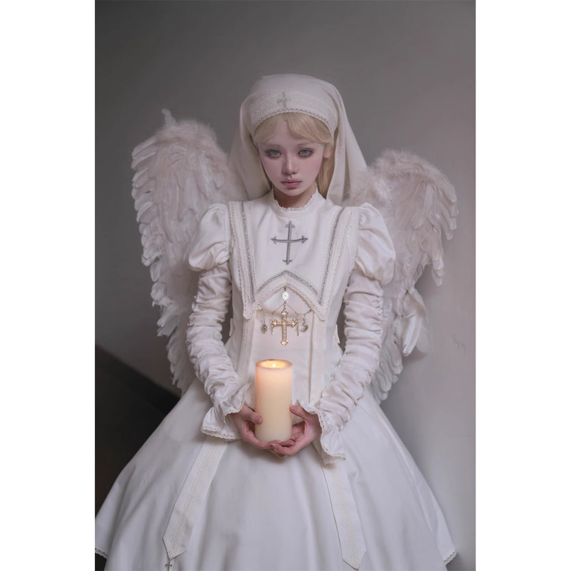 月夜の修道女の刺繍ベール - White[2025年12月上旬-2026年1月上旬発送予定]