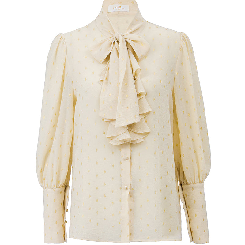 Cream Yellow Gold Embroidered Elegant Blouse