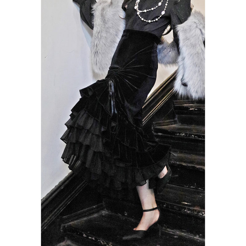 西洋貴族のベルベットマーメイドスカート - Black[2026年2月下旬-3月下旬発送予定]