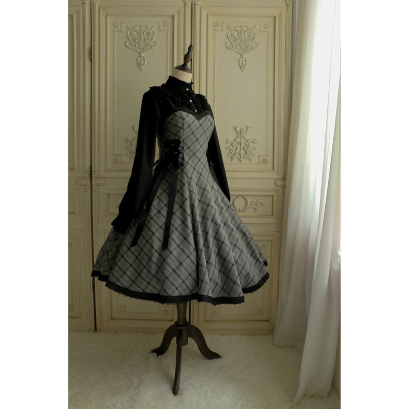 薄墨の格子柄ジャンパースカート[2026年3月下旬-4月下旬発送予定]