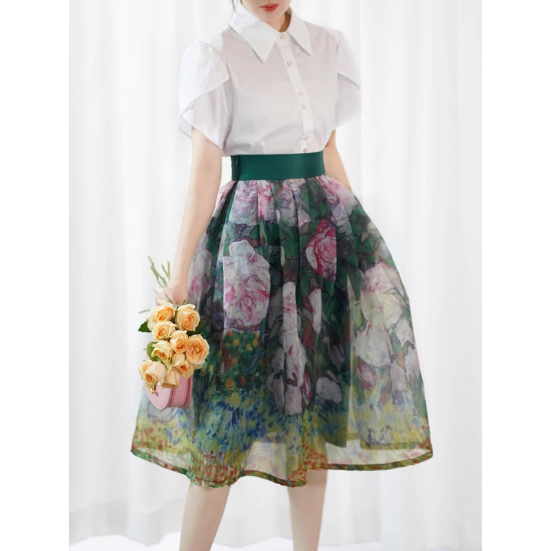 薔薇の油彩画オーガンジースカート
