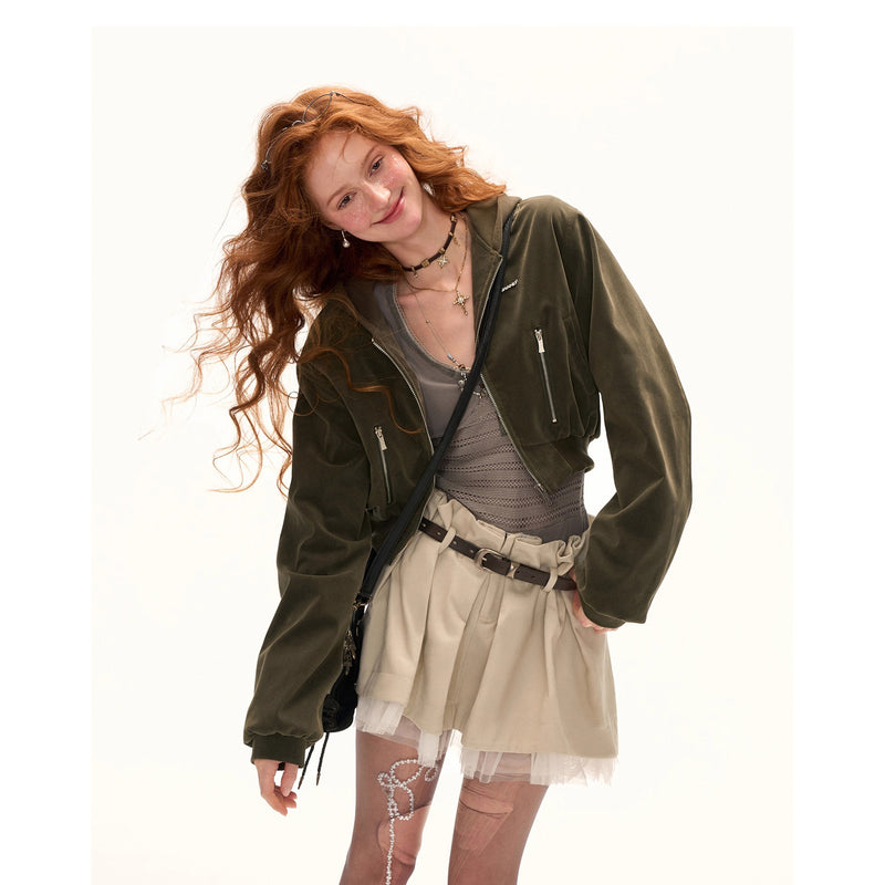 Suede Short Hoodie Jacket