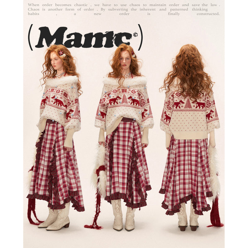 Asymmetrical Ruffled Checkered Skirt
