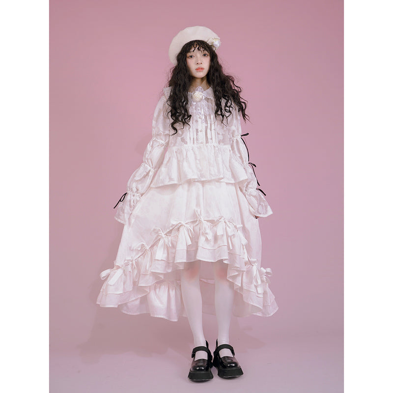 純白の薔薇柄リボンフィッシュテールスカート