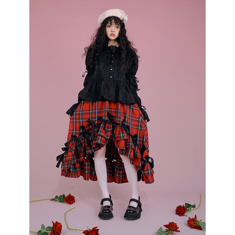 み*み様 h.NAOTO FRILL ベロア フィッシュテール スカート 赤