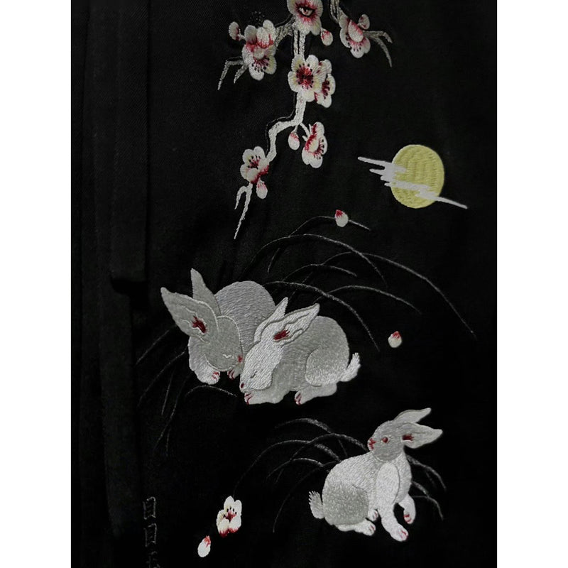 月夜の兎と梅の刺繍チャイナベスト