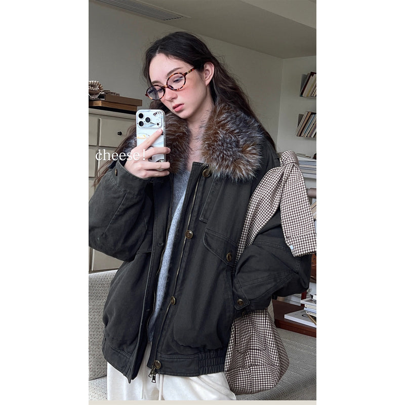 Oversized Retro Fur Work Jacket