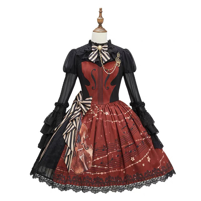 弦楽器の挿絵クラシカルワンピース[2026年2月上旬-3月上旬発送予定]