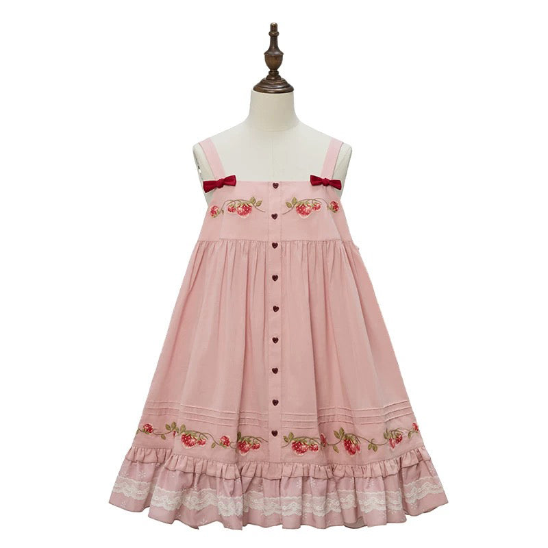 いちご摘みの刺繍トップスとスカートとブラウス - Pink[2026年2月上旬-3月上旬発送予定]