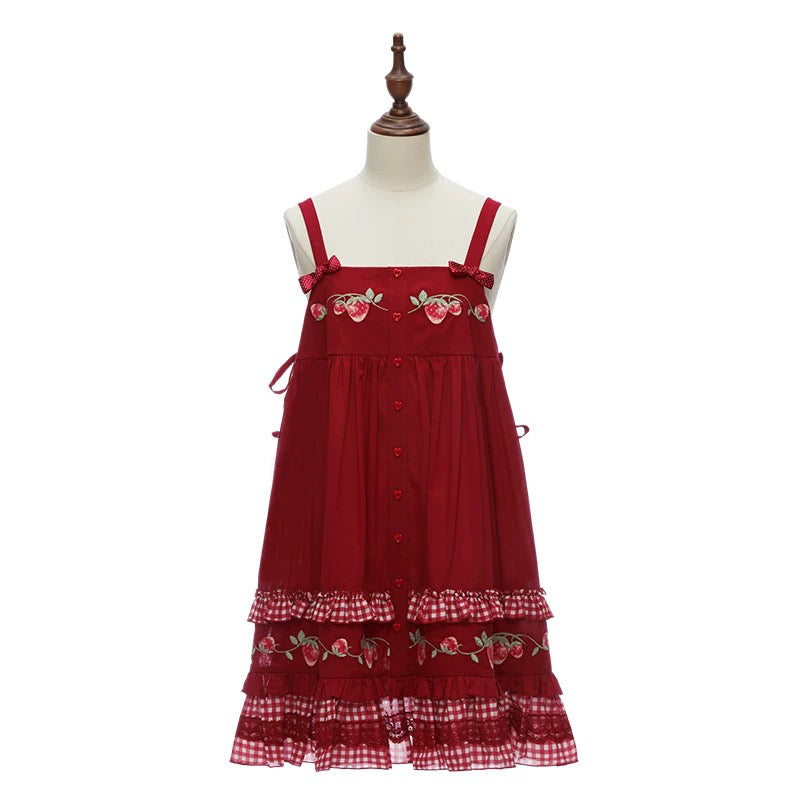 いちご摘みの刺繍トップスとスカートとブラウス - Red[2026年2月上旬-3月上旬発送予定]