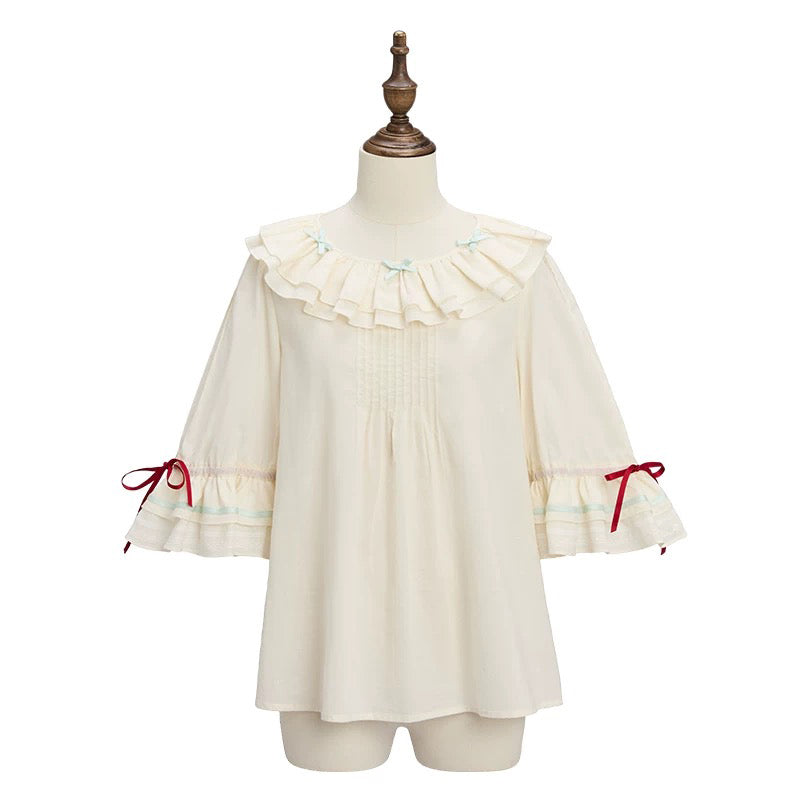 いちご摘みの刺繍トップスとスカートとブラウス - Light Blue[2026年2月上旬-3月上旬発送予定]