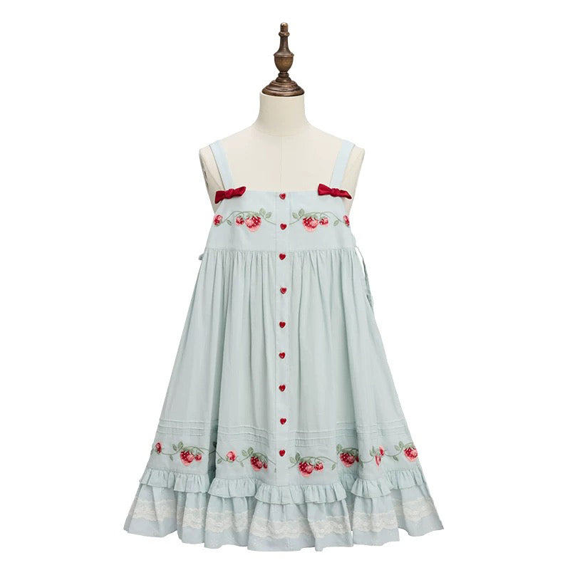 いちご摘みの刺繍トップスとスカートとブラウス - Light Blue[2026年2月上旬-3月上旬発送予定]