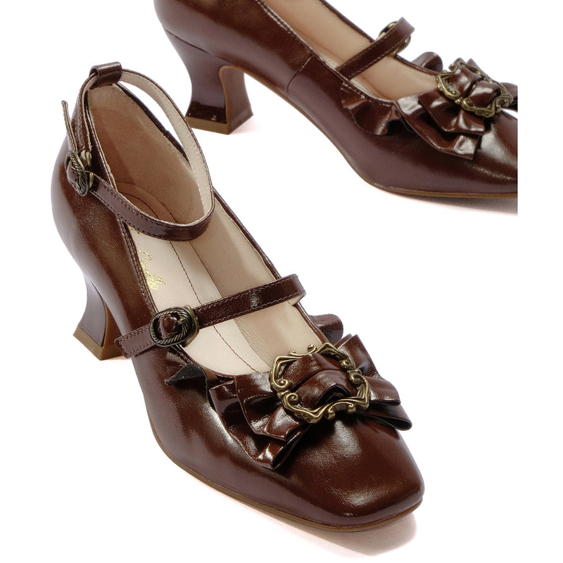 Vintage Inspired Mary Jane Pumps - Sepia Brown[2025年4月上旬-4月下旬発送予定]