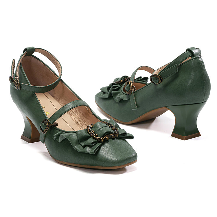 Vintage Inspired Mary Jane Pumps - Ivy Green[2025年4月上旬-4月下旬発送予定]