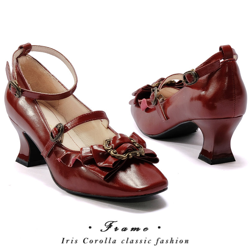 Vintage Inspired Mary Jane Pumps - Burgundy[2025年4月上旬-4月下旬発送予定]