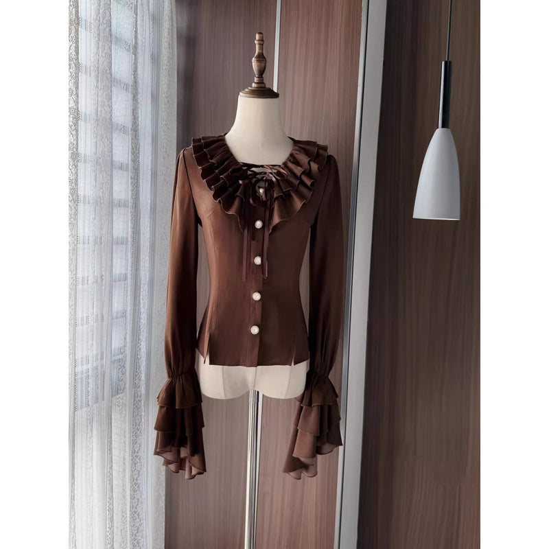 男爵令嬢のヴィクトリアンブラウス - Brown[2026年2月中旬-3月中旬発送予定]