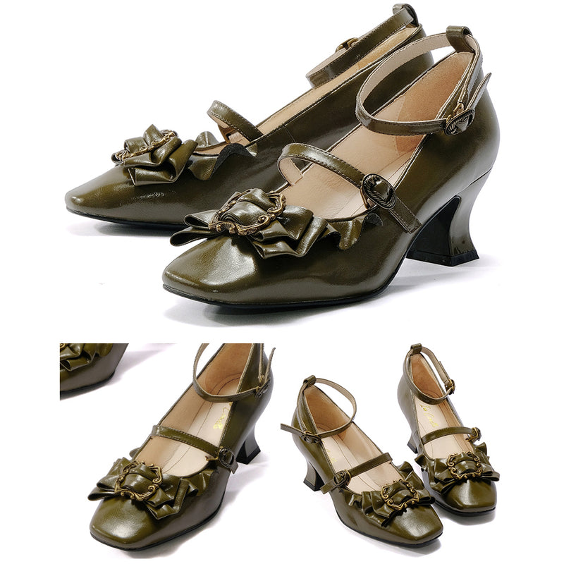 Vintage Inspired Mary Jane Pumps - Olive[2025年4月上旬-4月下旬発送予定]