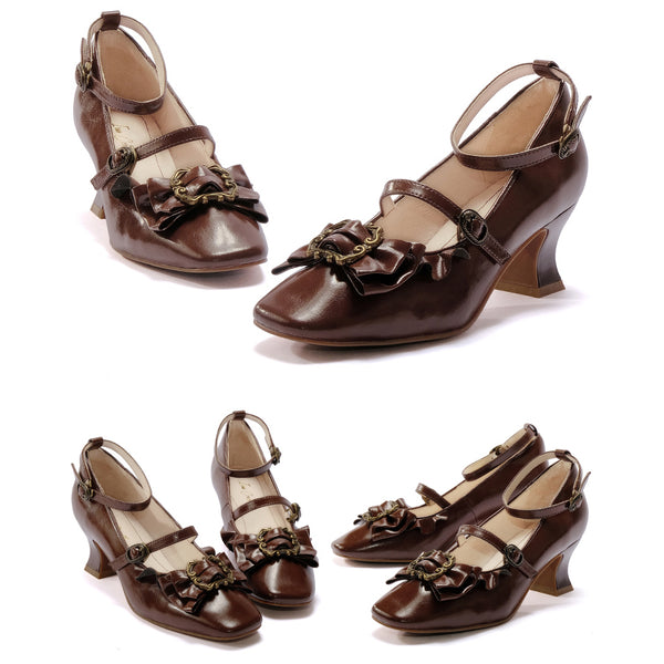 Vintage Inspired Mary Jane Pumps - Sepia Brown[2025年4月上旬-4月下旬発送予定]