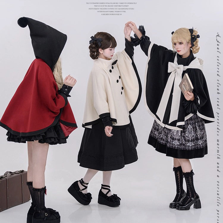 物語のお嬢様のケープコートとリボンフード - Black[2025年12月上旬-2026年1月上旬発送予定]