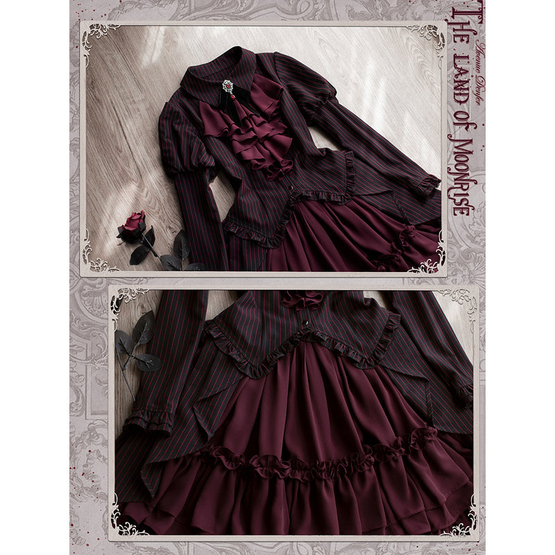 王侯貴族のお嬢様のフィッシュテールトップスとスカート - Burgundy × Wine Red[2025年1月下旬-2月下旬発送予定]