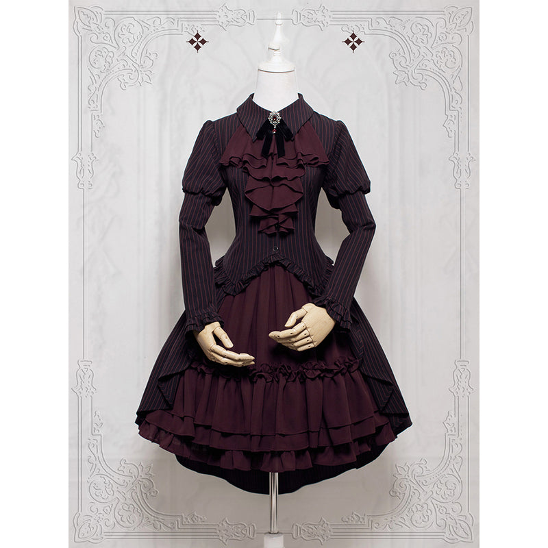 王侯貴族のお嬢様のフィッシュテールトップスとスカート - Burgundy × Wine Red[2025年1月下旬-2月下旬発送予定]