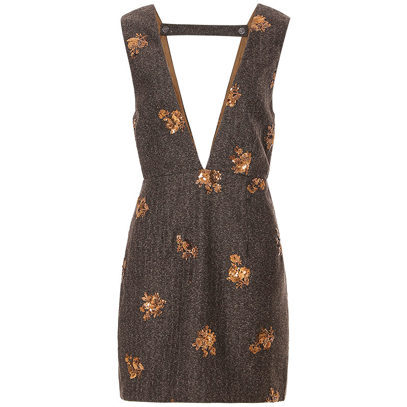 Brown Sequins Embroidered Jumper Skirt