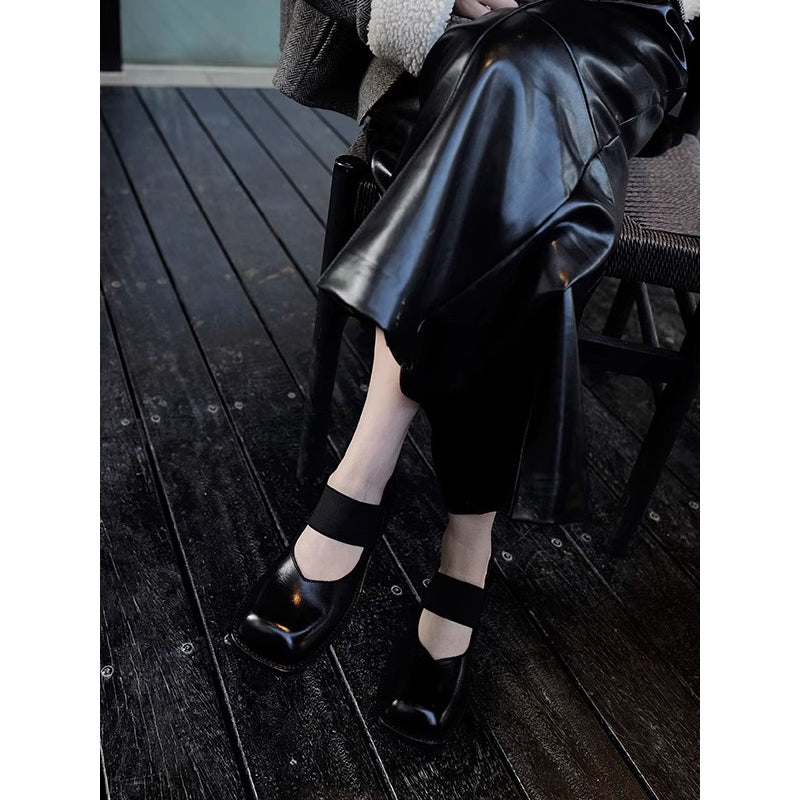 Black Square Toe Mary Jane Shoes
