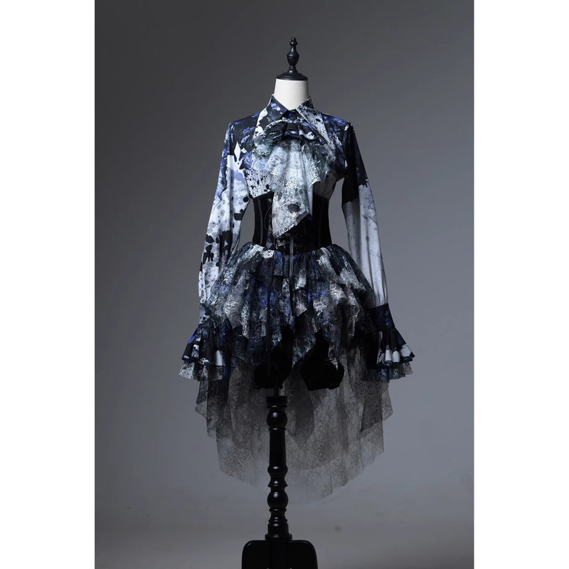 血塗れのお嬢様のゴシックスカートパンツ - Dark Blue[2026年2月下旬-3月下旬発送予定]