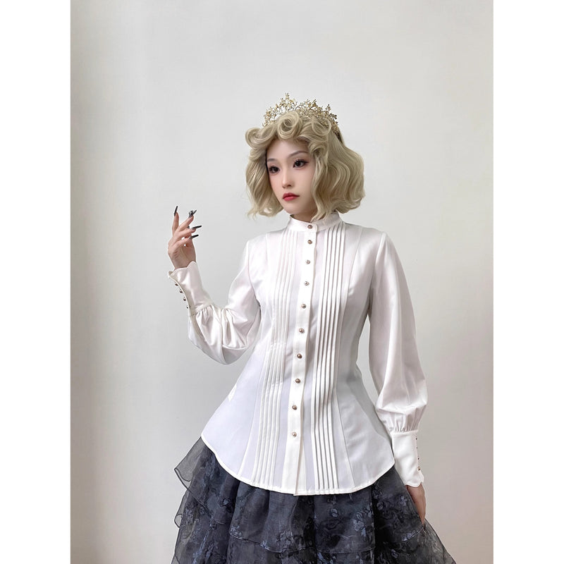 中世貴族の十字架プリーツブラウス - White[2025年9月上旬-9月下旬発送予定]