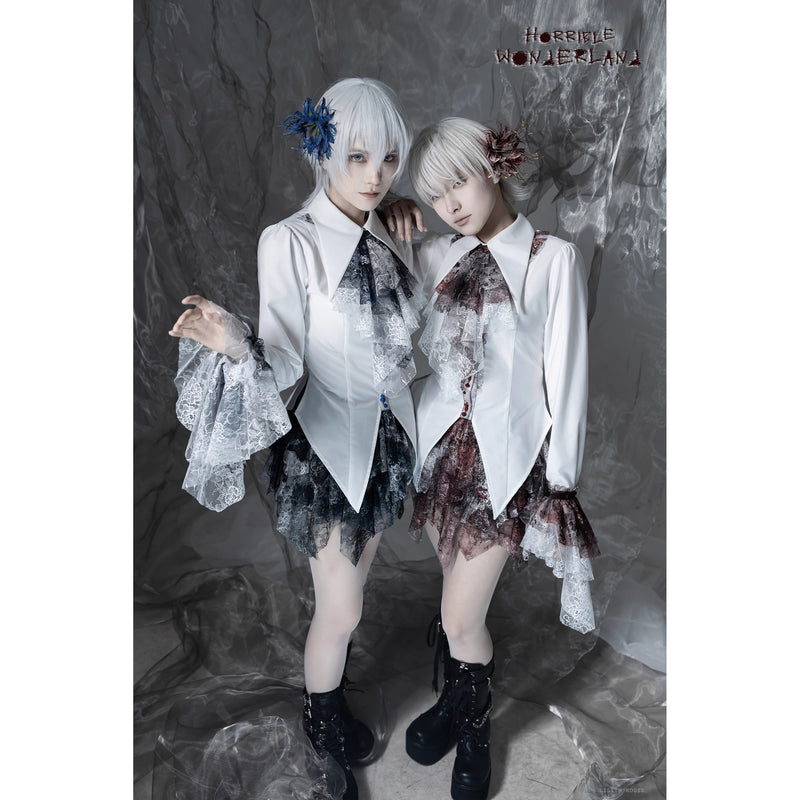 血塗れのお嬢様のレースアップブラウス - Dark Blue[2026年2月下旬-3月下旬発送予定]