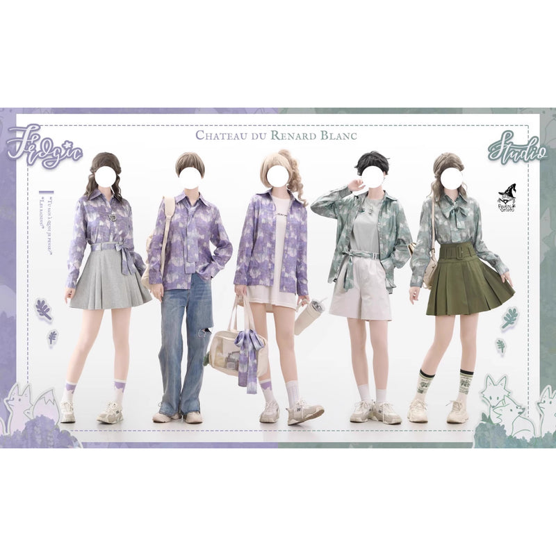 白狐の挿絵シャツ - Aqua Green