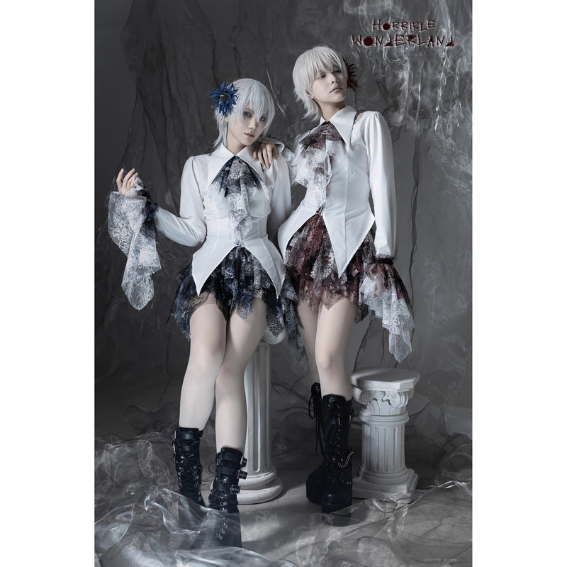 血塗れのお嬢様のレースアップブラウス - Dark Red[2026年2月下旬-3月下旬発送予定]