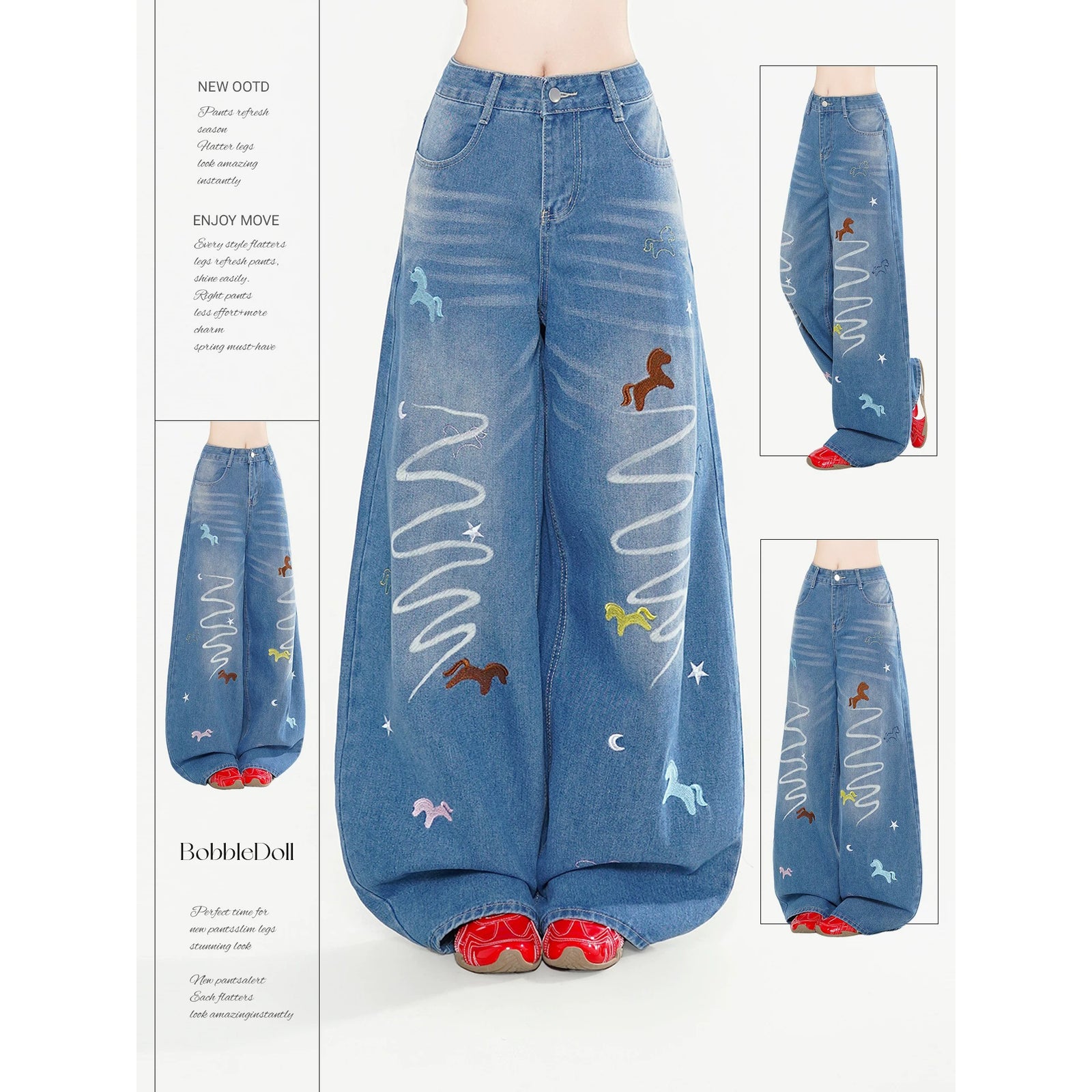 Star and Pony Embroidered Wide Denim Pants – ManusMachina