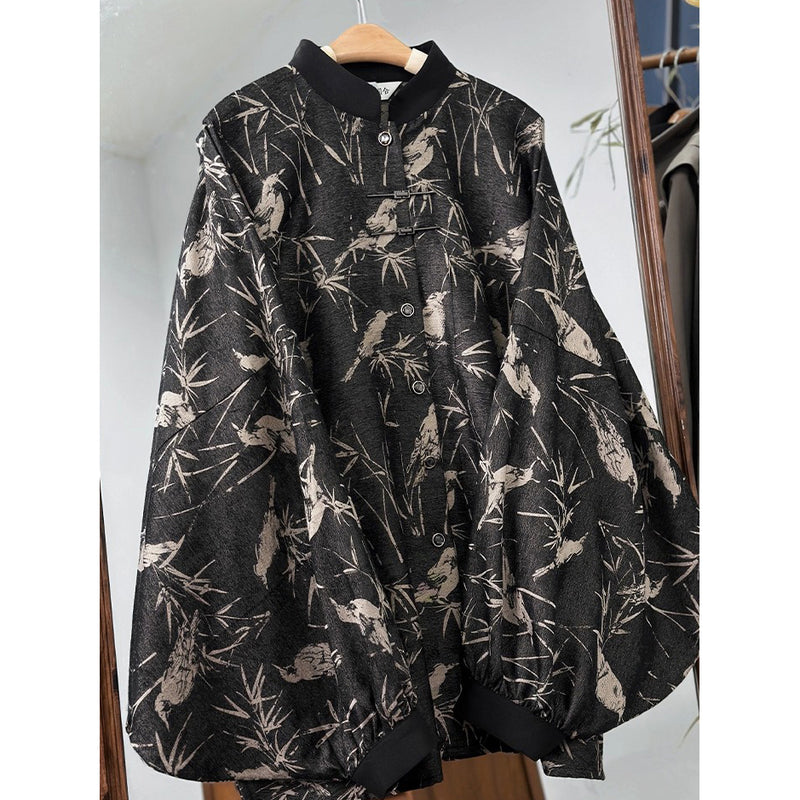 竹林の水墨画バルーンスリーブブラウス
