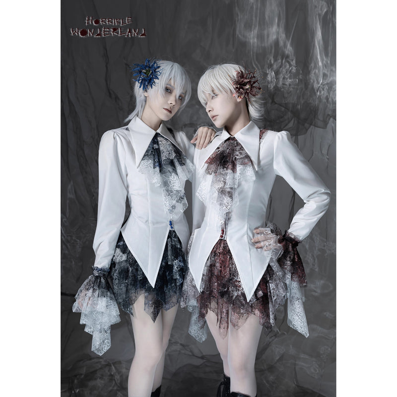 血塗れのお嬢様のレースアップブラウス - Dark Blue[2026年2月下旬-3月下旬発送予定]