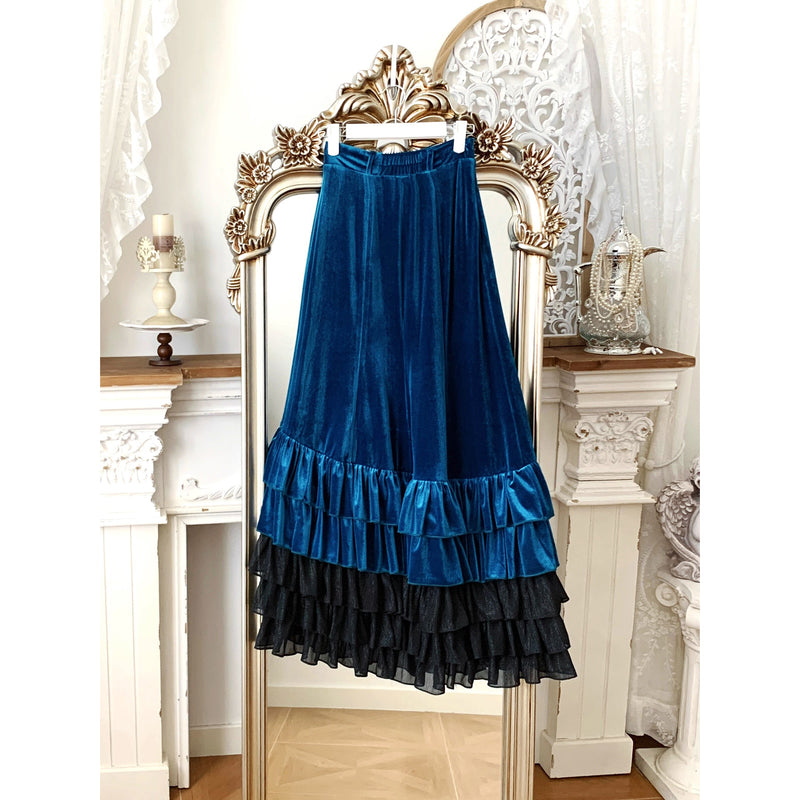 西洋貴族のベルベットマーメイドスカート - Cobalt Blue[2026年2月下旬-3月下旬発送予定]