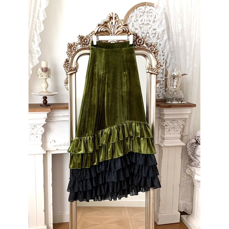 西洋貴族のベルベットマーメイドスカート - Citron Green[2026年2月下旬-3月下旬発送予定]