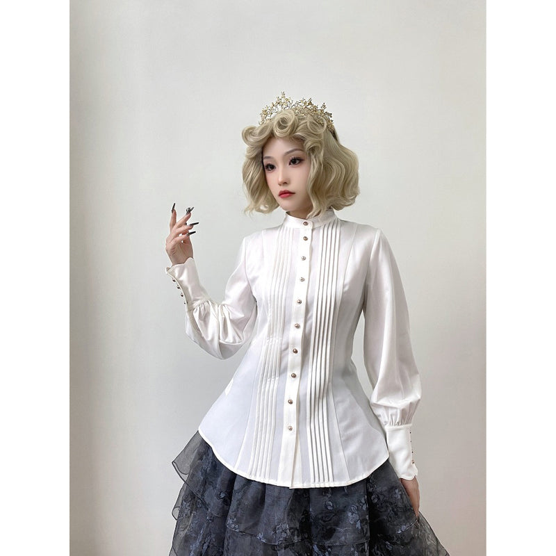 中世貴族の十字架プリーツブラウス - White[2025年9月上旬-9月下旬発送予定]