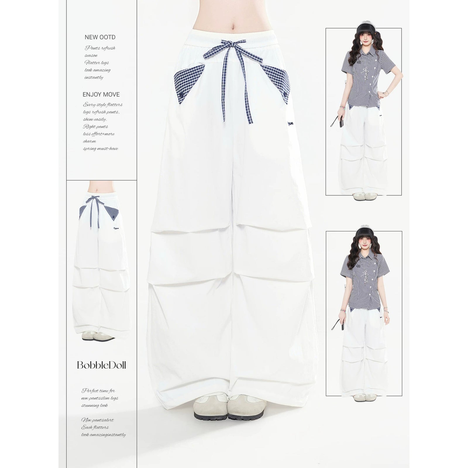 Navy Check White Wide Pants – ManusMachina