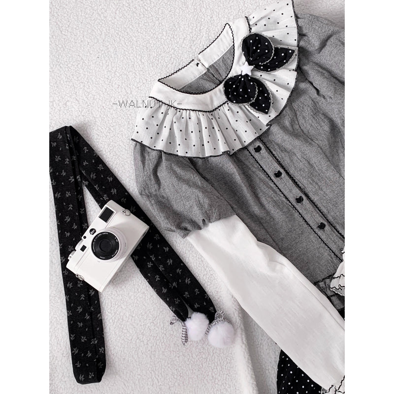 霧色のお嬢様トップスとティアードスカートとカーディガン