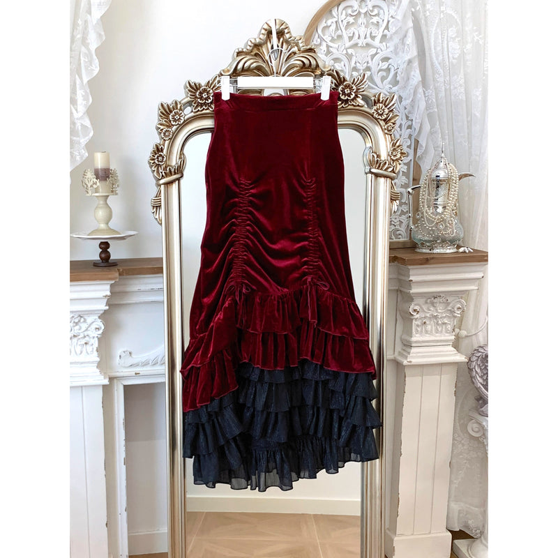 西洋貴族のベルベットマーメイドスカート - Wine Red[2026年2月下旬-3月下旬発送予定]
